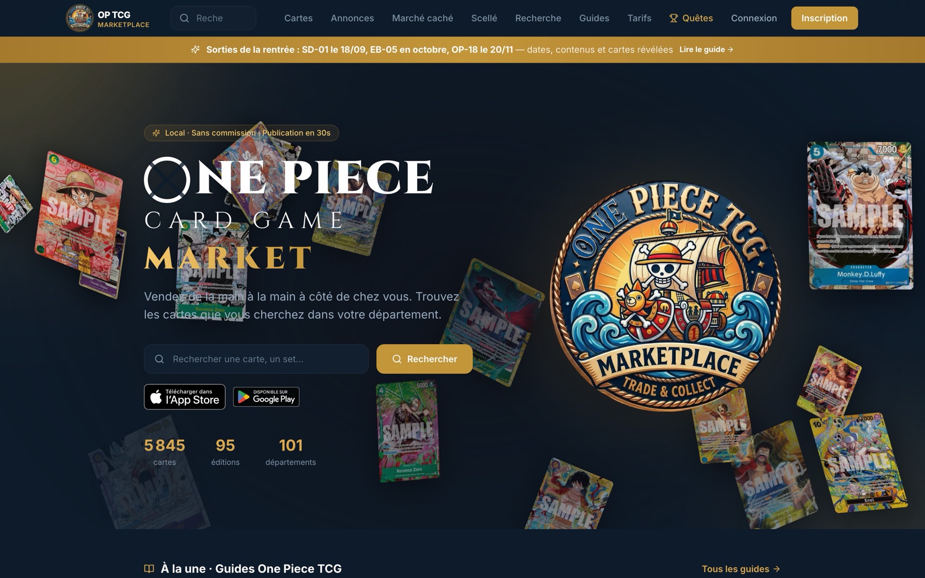 Site One Piece TCG Market, version ordinateur
