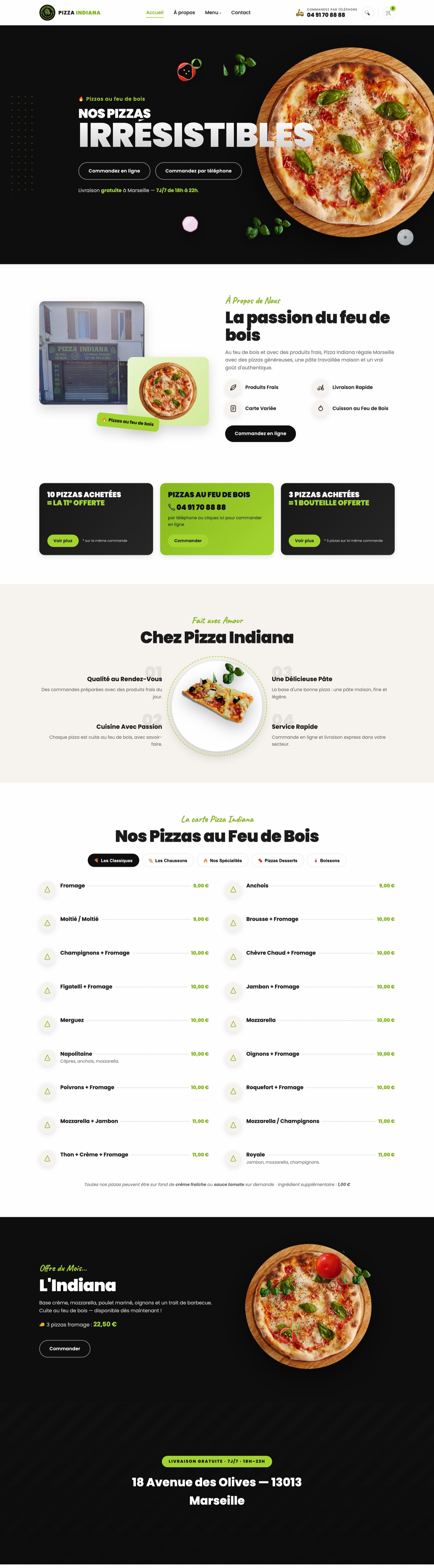 Page d'accueil complète de Pizza Indiana sur ordinateur