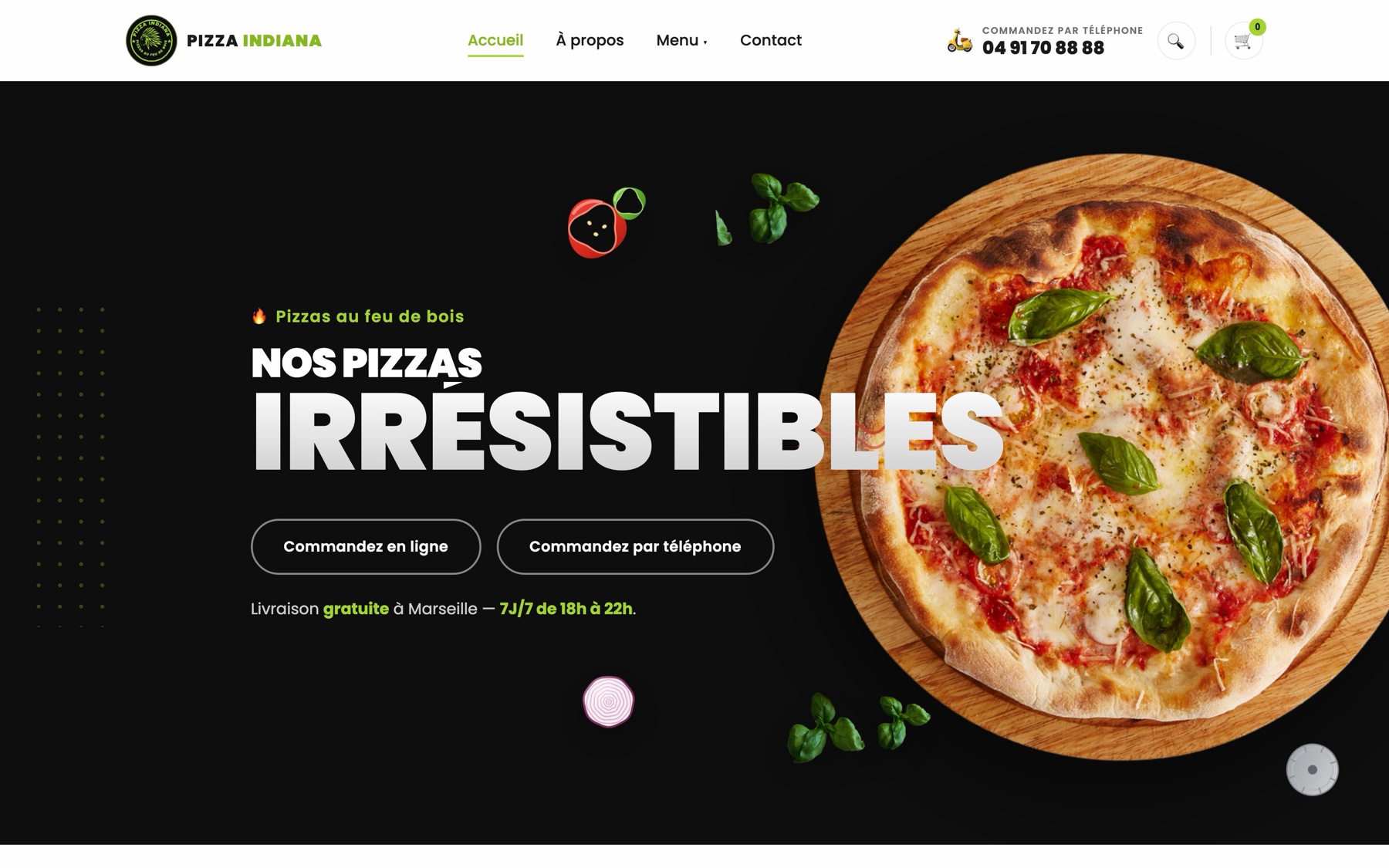 Site Pizza Indiana, version ordinateur